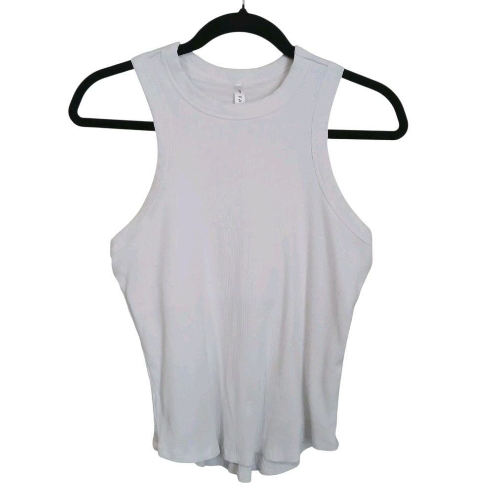 Fabletics High Neck Ribbed  Built-In Bra Tank Top White Women's Size L Large
